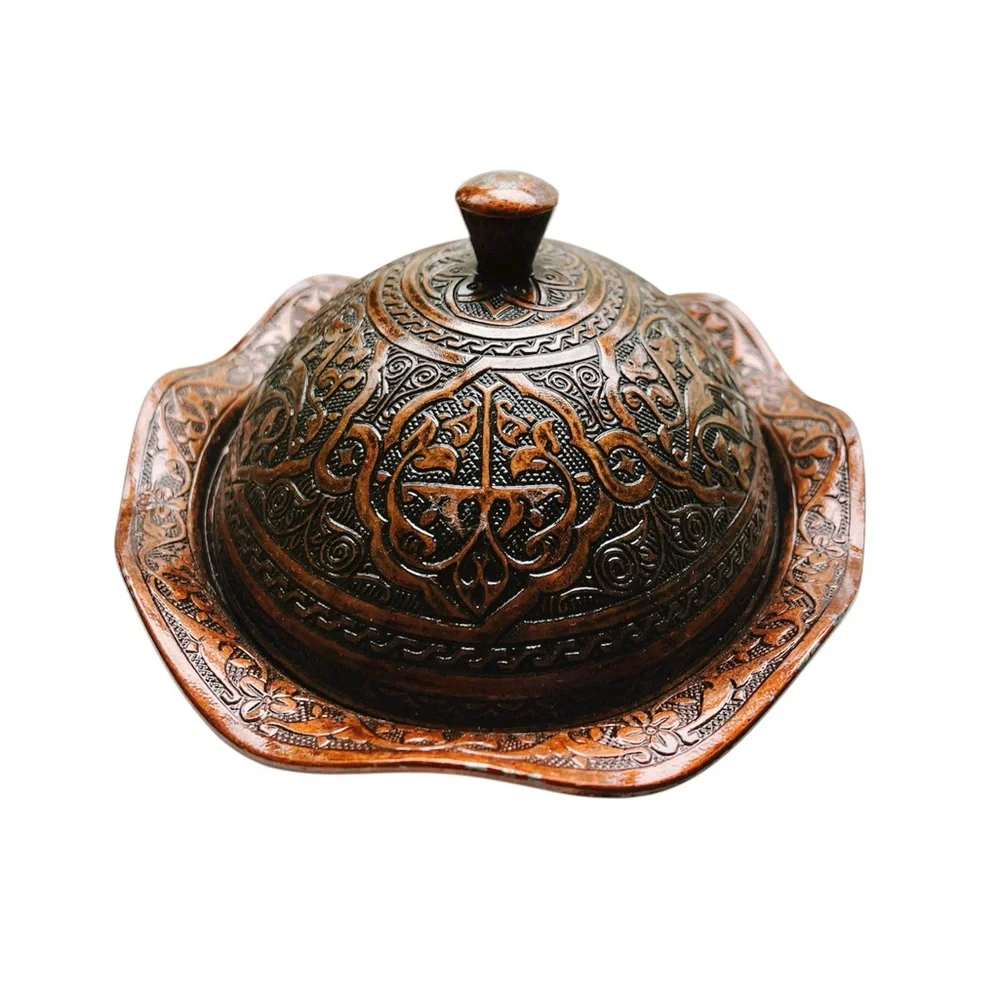 Vintage Sena Turkish Copper Lidded Sugar Bowl - Hand-Engraved, Made in Turkey